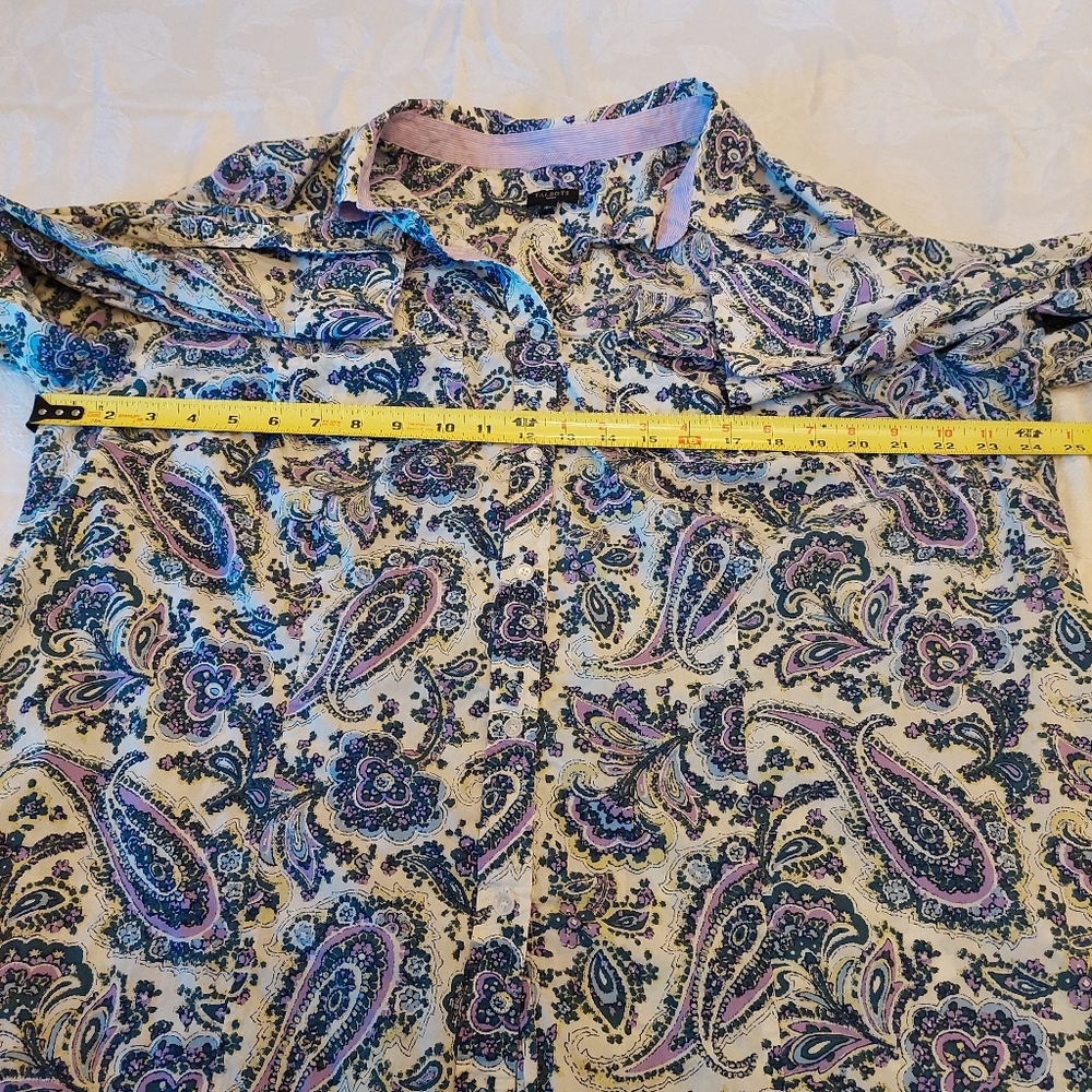Talbots White Purple Paisley Lightweight button down long sleeve Top. Size 18W - Picture 9 of 10